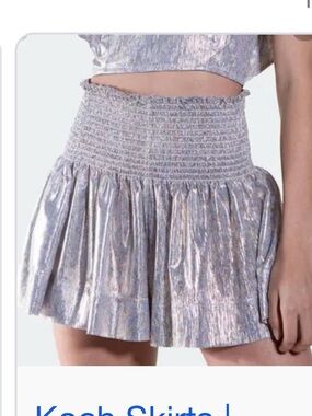 Metallic Silver Smocked-Waist Mini Skirt